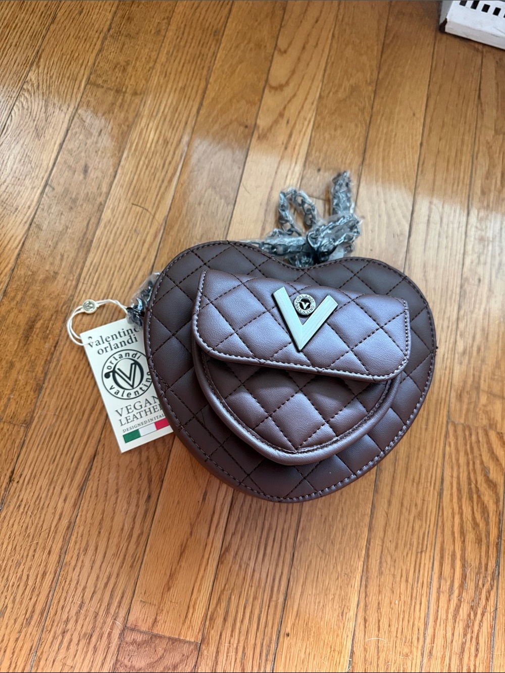 Valentino Orlandi Brown Quilted Heart Crossbody Bag